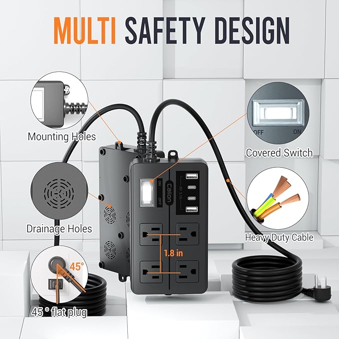 10FT Outdoor Waterproof Power Strip Surge Protector with 4AC Outlets 4USB Ports Power Switch Safety Lock, ETL Certified for Patio Garden Charging