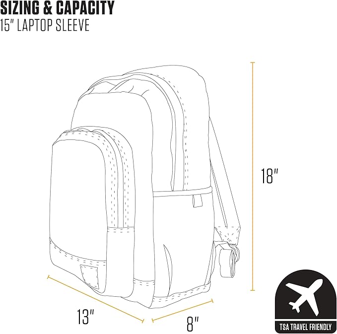 Carhartt 25L Classic Laptop Backpack, Durable Water-Resistant Pack W/ 15" Laptop Sleeve and Multiple Organizational Compartments, Port