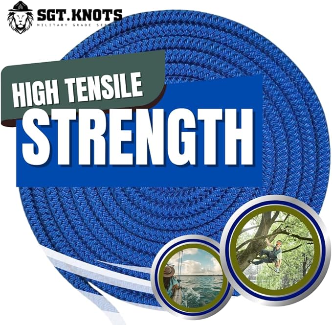 SGT KNOTS Arborist Double Braided Polyester Rope - Heavy Duty Tree Pulling Rope, Rigging, Tree Ropes, Arborist Pulling, Felling, Sailing, Industrial Rigging (1/2 in. x 400 ft) Blue