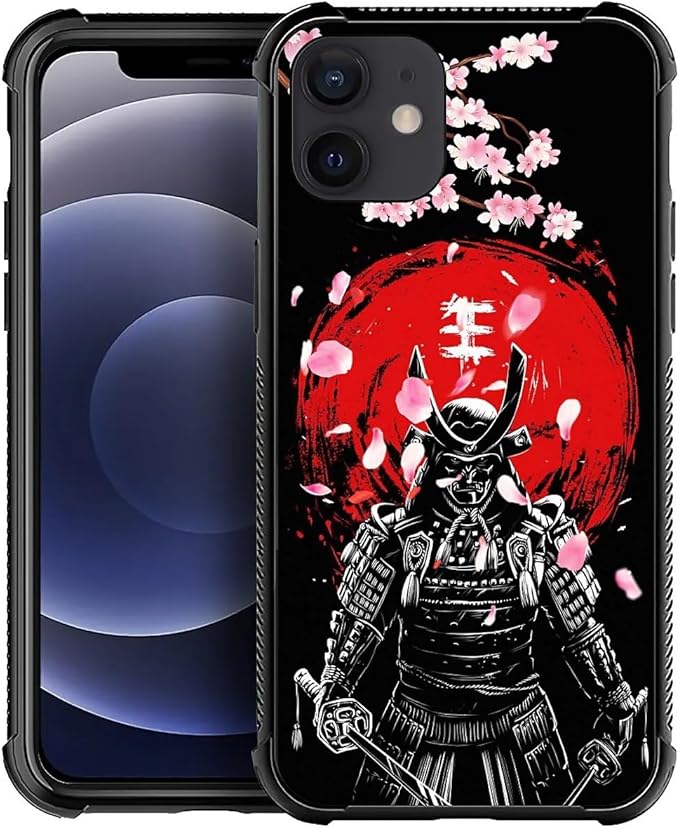 for iPhone 11 Case, Sakura Japanese Samurai Pattern Graphic Design Girl Boy Soft Silicone Hard Acrylic Shock Protection for iPhone 11
