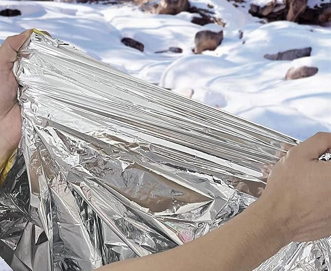 GALAXYLENSE Emergency Mylar Thermal Blanket for Survival First Aid Kits Army Outdoors Hiking Camping Bug Out Trauma Desert All Weather Condition Protection (150 Packs Silver)