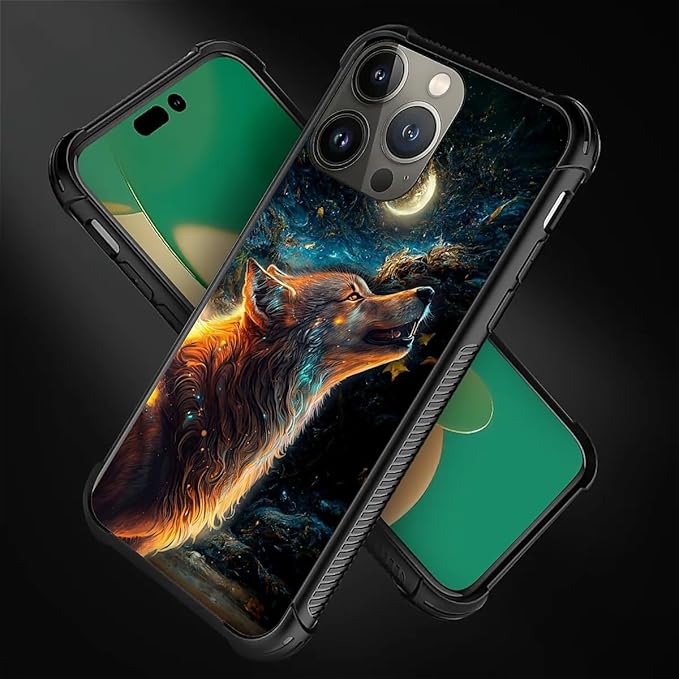 for iPhone 13 Pro Case, Star Cave Hungry Wolf Pattern Graphic Design Girl Boy Soft Silicone Hard Acrylic Shock Protection for iPhone 13 Pro