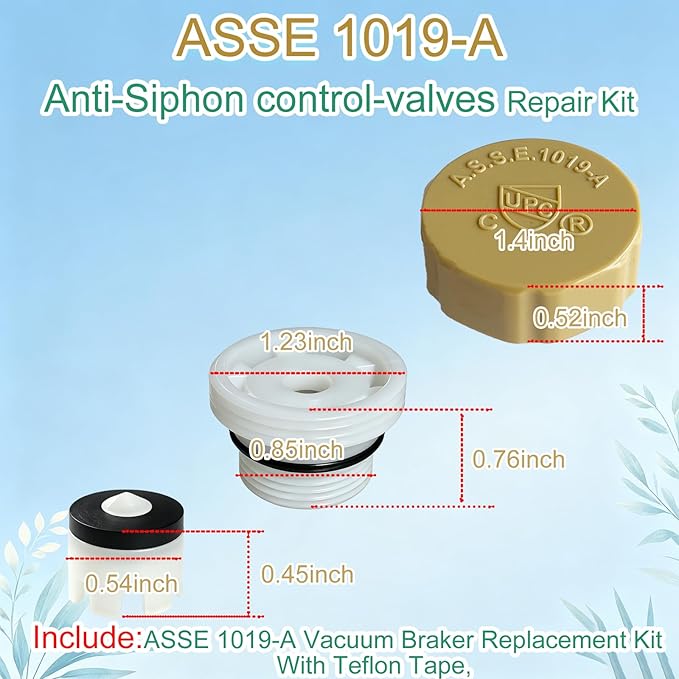 Vacuum Breaker Replacement Kit, ASSE 1019‑A Anti‑Siphon Repair Parts for Frost‑Free Outdoor Sillcock Hose Bib Faucet, Complete Repair Set with O‑Rings and Teflon Tape (2 Pack)