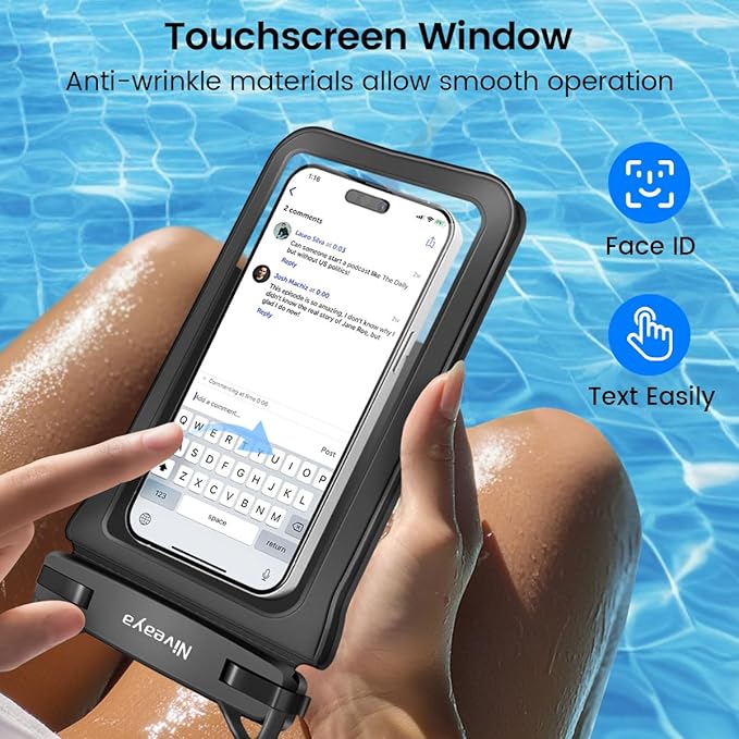 Niveaya Double Space Waterproof Phone Pouch - 2 Pack, Waterproof Phone Lanyard Case with iPhone 17/16/15/14/13 Pro Max up to 8.3", Phone Dry Bags for Vacation Beach Pool Kayak Cruise Travel Essentials
