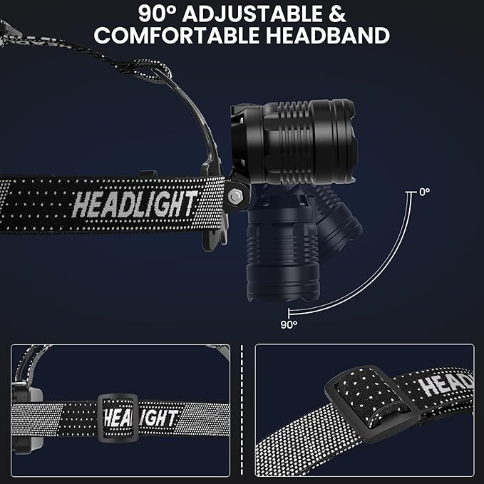 azamine LED Headlamp Rechargeable 2Pack, 99000 Lumens Bright Head Lamp, 90° Adjustable Head Lights for Forehead with 3 Modes, Long Runtime & Waterproof Headlamps for Adults Camping Hiking