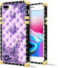 Compatible with iPhone 8 7 SE Case, Purple Butterfly Flowers Leaf Luxury Golden Decoration for Girl Women Soft TPU Shockproof Protective Hard PC Back for iPhone 8 7 SE