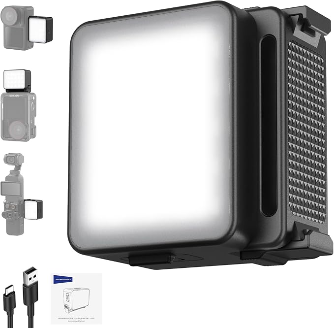 NEEWER Basics M20 Magnetic LED Camera Light Compatible with DJI OSMO Nano Action 3 4 5 Pro Cage NEEWER AC009 PRO Pocket 3 Accessories Expansion Adapter, Plastic Mini Fill Light Attachment 5600K CRI95+
