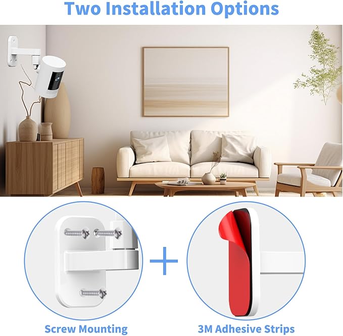 2 Pack Ring Camera Mount: 360 Degree Adjustable Wall Mount for Stick Up Cam Battery/Outdoor Cam Plus, 2 Ways Installation - Strong Adhesive & Screw, Fit for Viewing Angle(White)