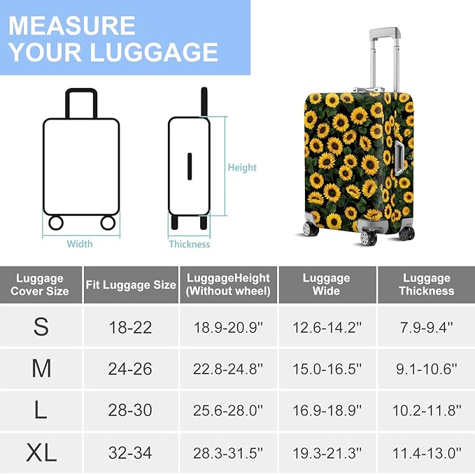 ANNA QUEEN Sunflowers Travel Luggage Cover -Stretchable Airplane Suitcase Protector Sleeve,Universal Washable Fit for 28-30 Inch Checked Baggage,Water Resistant Durable Luggage Protector