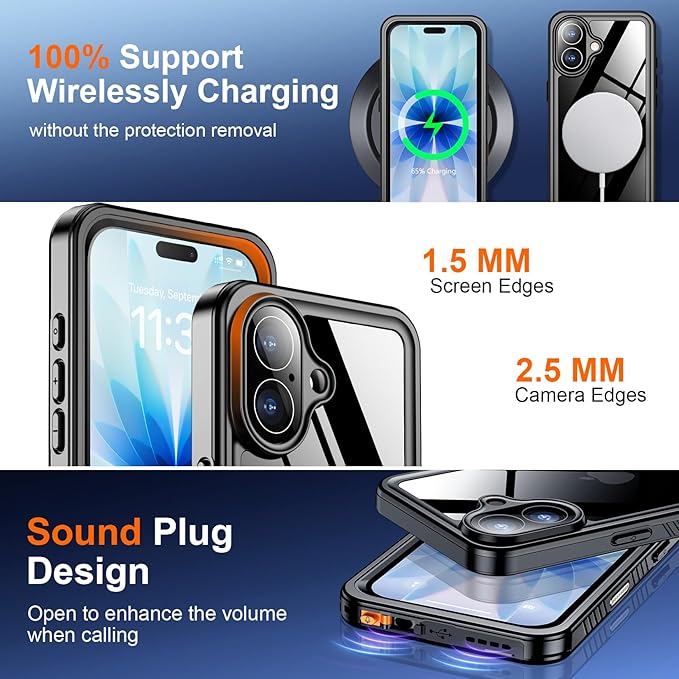 SPIDERCASE for iPhone 17 Case Waterproof, Built-in Lens & Screen Protector, Full Heavy Duty Protection, 12FT Military Shockproof, Dustproof, Anti-Scratched Phone Case,Black/Clear