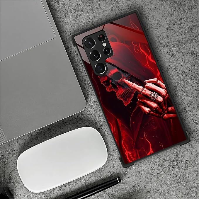 for Samsung Galaxy S23 Ultra Case, Gestures Funny Skull Pattern Graphic Design Girl Boy Soft Silicone Hard Acrylic Shock Protection for Samsung Galaxy S23 Ultra