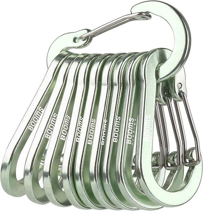 Booms Fishing CC5 Multi-Use Carabiner Clips, 10 Pack 2.7" Small Caribeener Clips, Mini Keychain Aluminum Caribeaner Clip