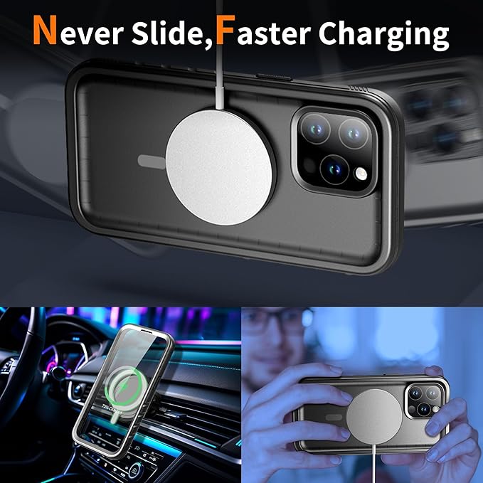 Cozycase for iPhone 15 Pro Waterproof Shockproof Dustproof Case [Compatible with MagSafe] - Heavy Duty/360 Full Body/Military Grade/Rugged Built in Screen/Camera Protector with Lanyard Black