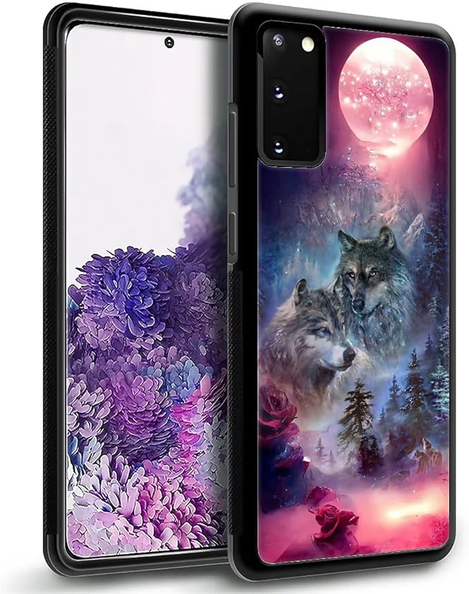 for Samsung Galaxy S20 Plus Case, Star Two Wolfs Howling Pattern Graphic Design Girl Boy Soft Silicone Hard Acrylic Shock Protection for Samsung Galaxy S20 Plus