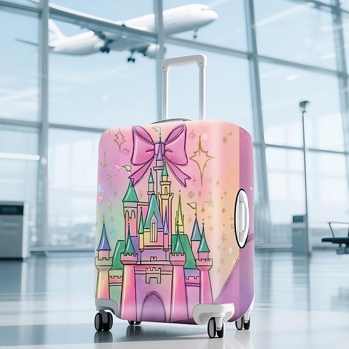 ANNA QUEEN Fantasy Castle Travel Luggage Cover -Stretchable Airplane Suitcase Protector Sleeve,Universal Washable Fit for 28-30 Inch Checked Baggage,Water Resistant Durable Luggage Protector,L