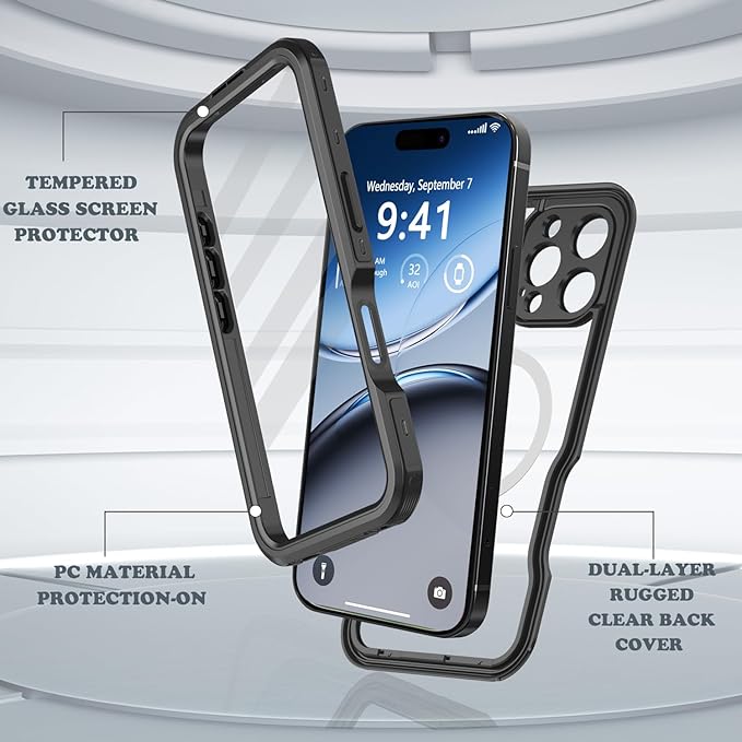 for iPhone 16 Pro Case Waterproof, [Shockproof] [Dustproof] [IP68 Waterproof] Full-Body Hard Case Built-in [Lens Screen Protection] for Diving Case (Black, for iPhone 16 Pro 6.3in)