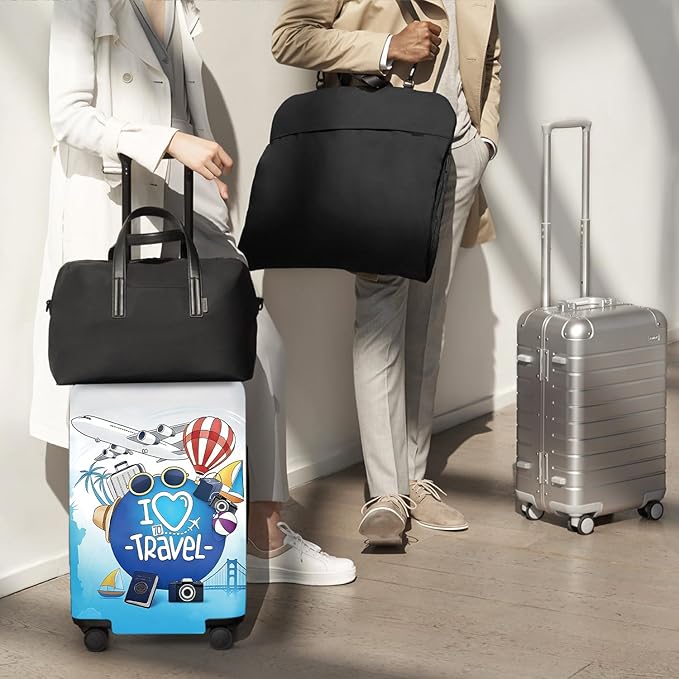 ANNA QUEEN I Love Travel Themed Luggage Cover,Stretchable Suitcase Protector Sleeve,Fit for 24-26 Inch Checked Baggage,Water Resistant & Durable Luggage Protector