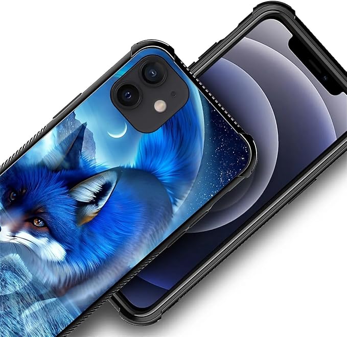 for iPhone 12 Mini Case, Snowy Mountain Fox Lake Pattern Graphic Design Girl Boy Soft Silicone Hard Acrylic Shock Protection for iPhone 12 Mini