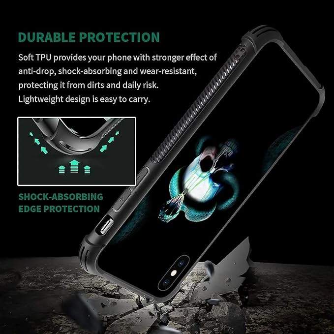 for iPhone X/Xs Case, Skeleton Winding Snake Pattern Graphic Design Girl Boy Soft Silicone Hard Acrylic Shock Protection for iPhone X/Xs