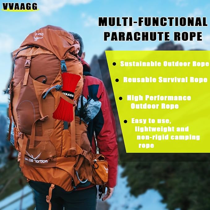 VVAAGG 1000 Red Paracord 200FT Utility Parachute Cord 4mm Nylon String12 Strand Nylon Camping Rope, Tent Rope, Clothsline Rope for Survival & Camping Gear (Red, 200FT)