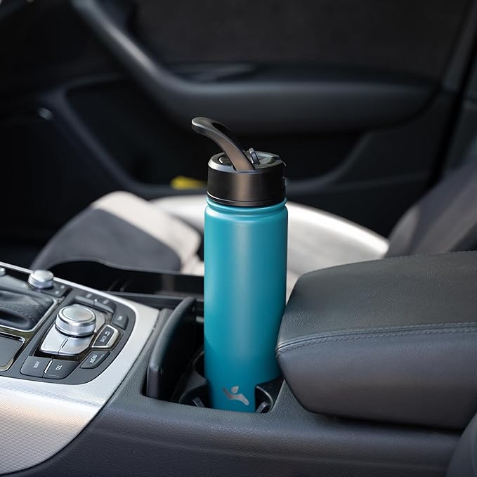 Konokyo 18 oz Insulated Water Bottle Stainless Steel Sport Bottles with 3 Lids,Light Blue