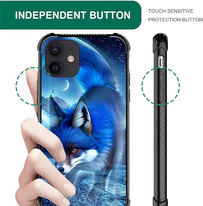 for iPhone 12 Mini Case, Snowy Mountain Fox Lake Pattern Graphic Design Girl Boy Soft Silicone Hard Acrylic Shock Protection for iPhone 12 Mini