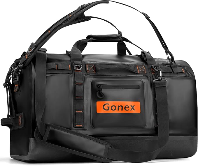 Gonex Waterproof Duffel Bag, 150L Heavy Duty Dry Duffle Bag with Reinforced Thickened Bottom, 3-in-1 Convertible Large Travel Backpack for Kayaking, Motorcycle, Camping & Boating, Black