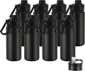 16 oz Insulated Water Bottle with Straw Lids, Stainless Steel Kids Water Bottles for School, Double Wall Vacuum Metal Water Bottle with Straw & Wide Mouth Lid, Black 8 Pack