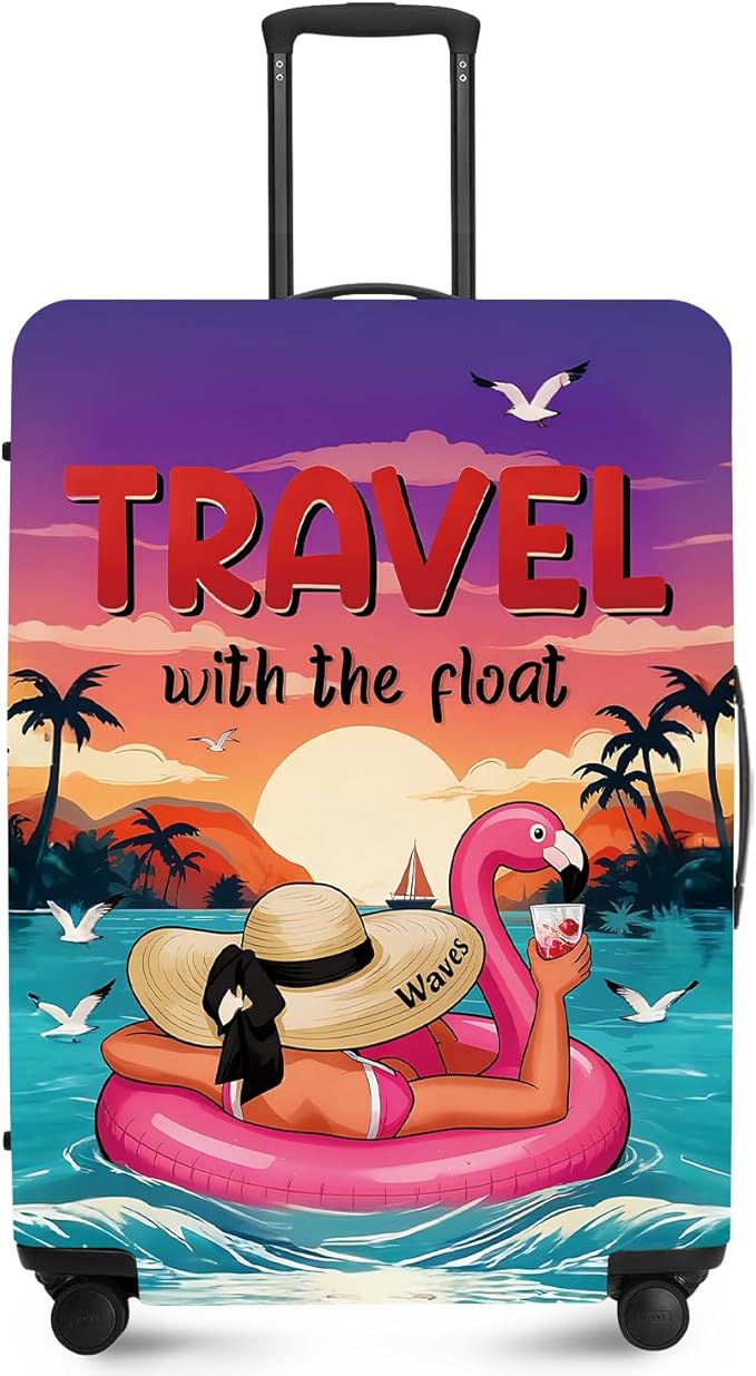 ANNA QUEEN Tropical Travel Flamingo Float Luggage Cover -Stretchable Airplane Suitcase Protector Sleeve,Universal Washable Fit for 28-30 Inch Checked Baggage,Water Resistant Durable Luggage Protector