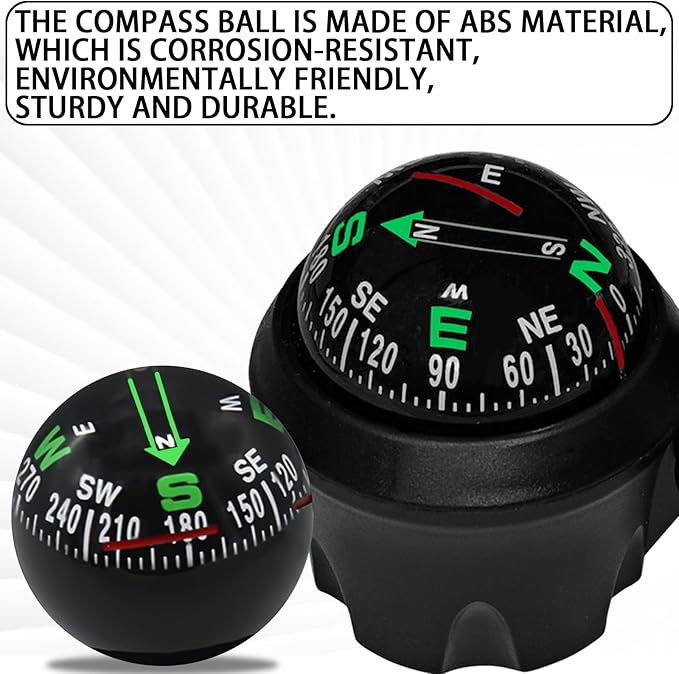 Compass for Car, Automotive Dashboard Accessories Car Compass Ball with Bottom Stick for Car Boat Jeep Off Road to Find Direction, Auto Compass Navigation Hiking Direction Pointing Guidance