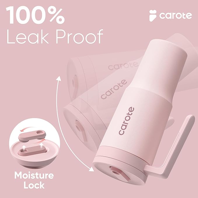CAROTE 3-Pack Insulated Stainless Steel Water Bottles, Cup Holder Compatible for Travel, Upgraded Leak Proof, 32/32/40 oz Built-In Straw Tumblers Set for Daily Use/Outdoor (Peach)