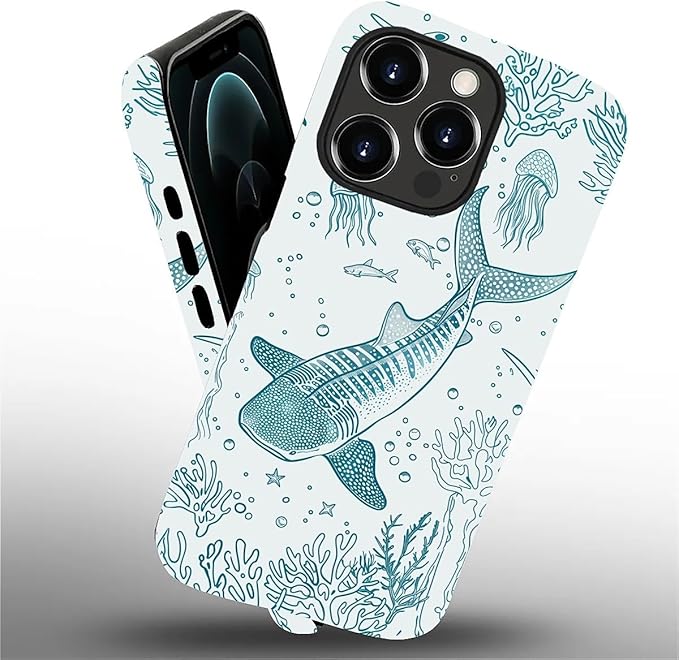 for iPhone 11 Case,HH2 Ocean Whale Shark Hybrid 2 Layer Hard Shell Silicone Protective Pattern Design Case