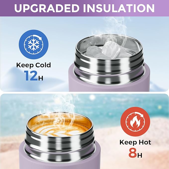 【Upgraded】Exllena Small Insulated Water Bottle 8 oz/250ml– Mini Insulated Water Bottle for Hot & Cold Drinks, Perfect Small Flask for Travel, Purse...(Light Purple)