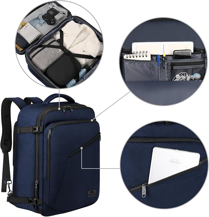 MATEIN Backpack for Travel, 27L Water Resistant Carry on Backpack Fits Overhead Bin, Convertible Work Daypack with 2 Handles, Hiking Daypack for Outdoor Sport,Travel Gifts for Men Women, Blue