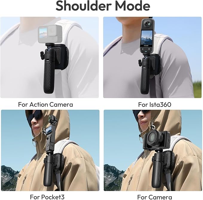 ULANZI MT88 ClipMate Tripod Mini Extension Rod for Pocket 3/Xtra Muse/Insta360 X5 X4/Action Cameras, 3-in-1 Selfie Stick w Backpack Mount Shoulder Strap, Adjustable Tabletop Tripod Handle Grip