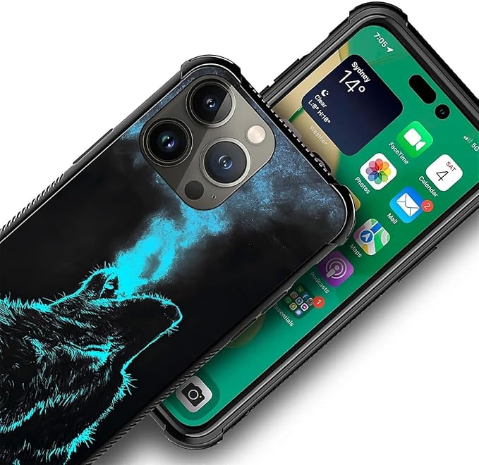 for iPhone 13 Pro Max Case, Blue Breathing Wolf Pattern Graphic Design Girl Boy Soft Silicone Hard Acrylic Shock Protection for iPhone 13 Pro Max