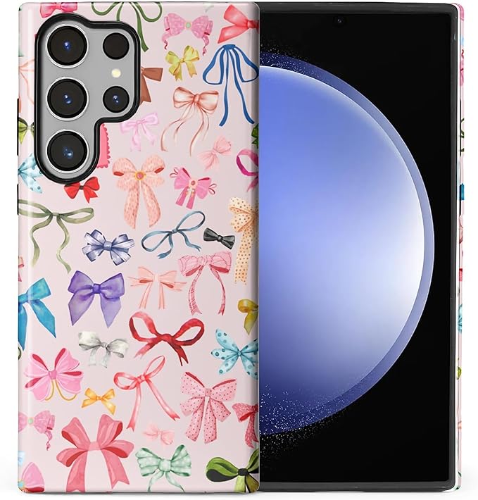 for Samsung Galaxy S24 Ultra Case,HL2 Aesthetic Color Bow Tie Hybrid 2 Layer Hard Shell Silicone Protective Pattern Design Case
