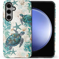 for Samsung Galaxy S24 Case,HL2 Ocean Sea Turtle Nautical Map Hybrid 2 Layer Hard Shell Silicone Protective Pattern Design Case