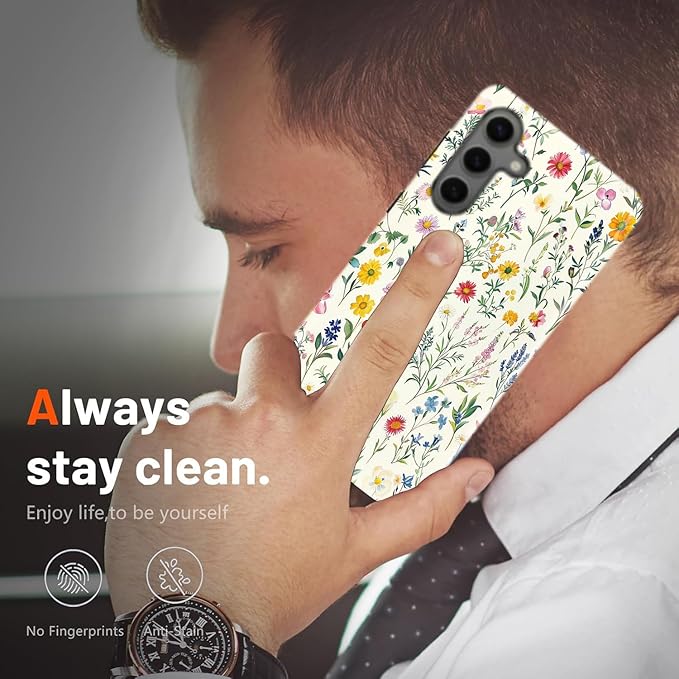 Compatible for Samsung Galaxy A37 5G Case, Dual Layer Heavy Duty 2 in 1 Shockproof Protective Phone Case,Vintage Botanical Wildflower Print