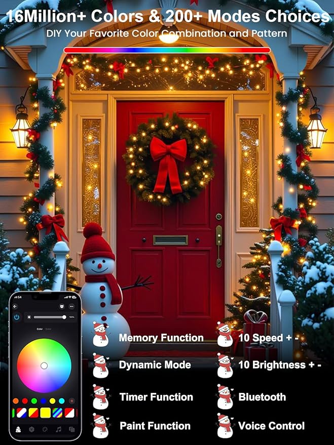 Smart Color Changing 4th of July Lights with Remote & App, 132FT 400LED Red White and Blue Twinkle Lights with Timer, RGB Patriotic Fairy String Light Waterproof Indoor Outdoor Independence Day Decor