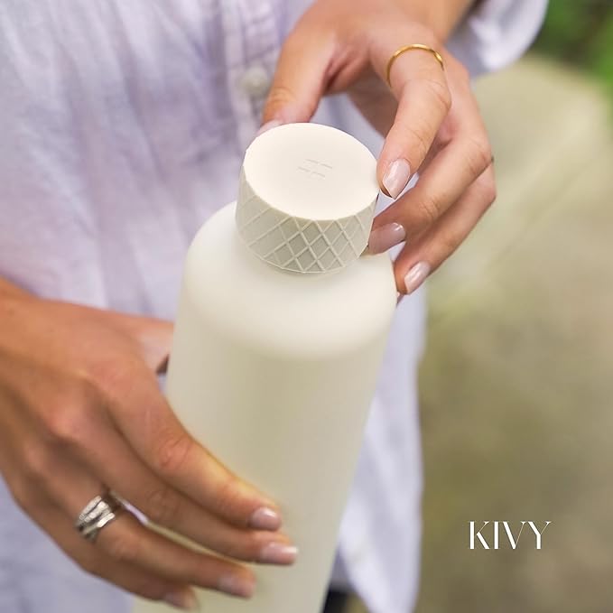 KIVY Slim Water Bottle 32oz [Lightweight & Shatterproof] Fits Backpack & Cupholder for Travel, Sports, School, Gym - Sage green water bottle no straw for Gym - Screw top - Dishwasher Safe