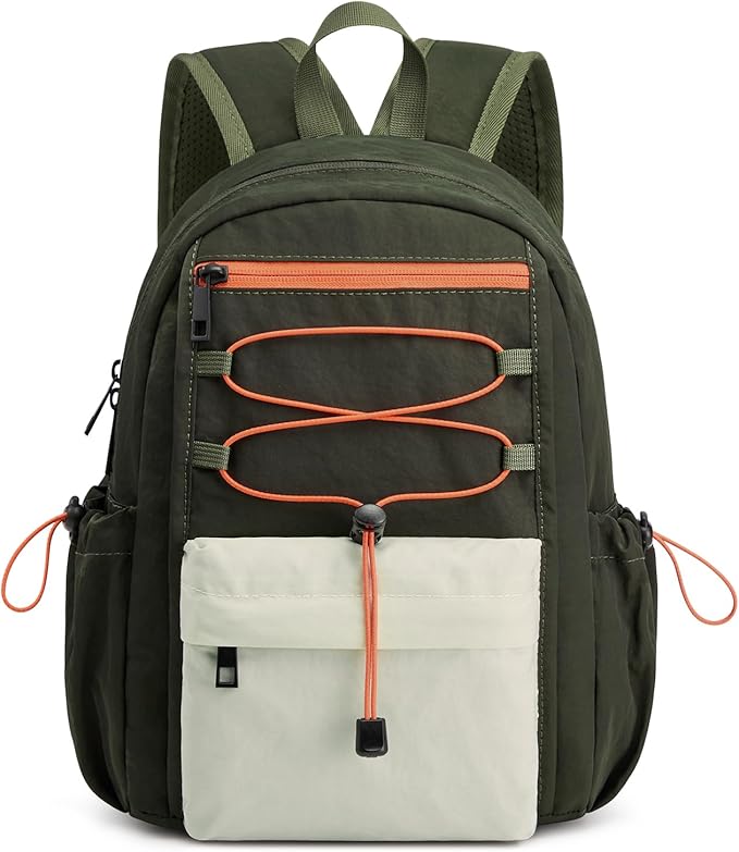 G4Free 10L Small Backpack for Women Men Lightweight Mini Travel Backpacks Hiking Casual Daypack, Dark Green & Beige