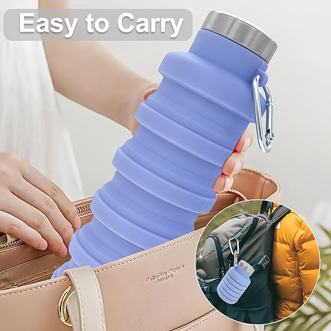 YCT Collapsible Water Bottle 17oz（500ml），Travel Portable Sport Water Bottle，Reusable Silicone Foldable Water Bottles for Gym Camping Hiking (Purple)