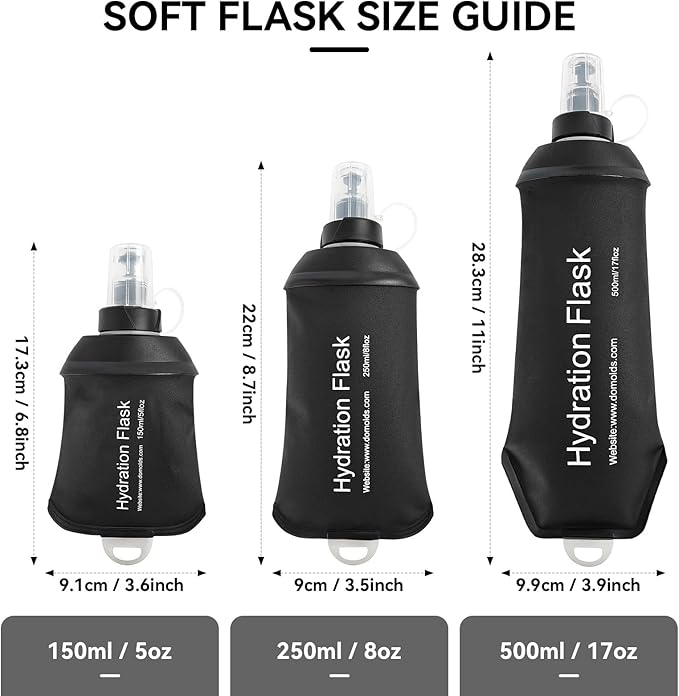 150ml Soft Flask Soft Water Bottle for Running, Hiking, Travelling, Cycling and Climbing - TPU Material - Black