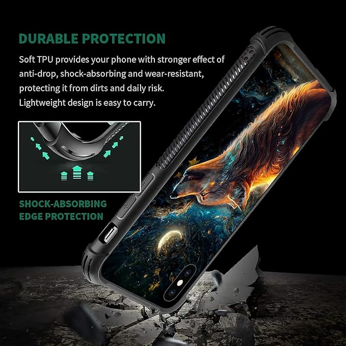 for iPhone Xs Max Case, Star Cave Hungry Wolf Pattern Graphic Design Girl Boy Soft Silicone Hard Acrylic Shock Protection for iPhone Xs Max