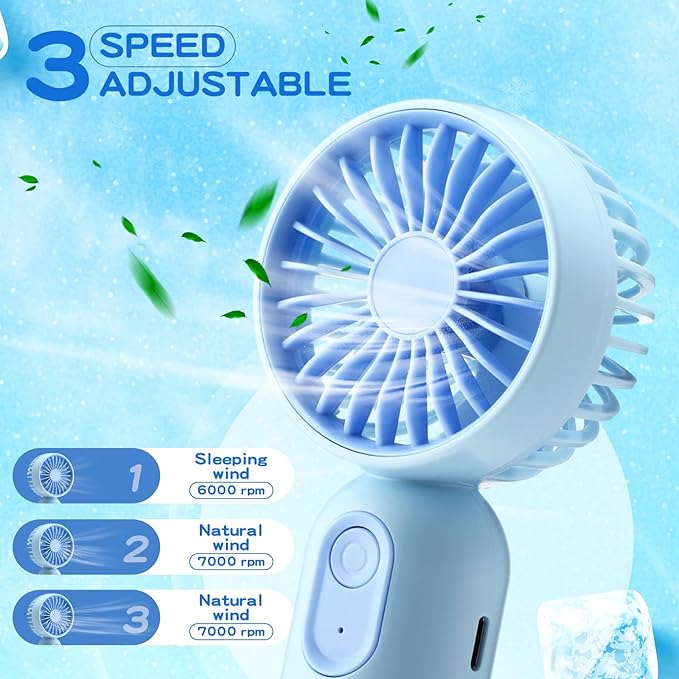Rossesay 6 Pcs Mini Portable Fan Bulk Cute Handheld Lightweight Small Little Personal Hand Eyelash Fan 3 Speeds USB Rechargeable for Women Men Indoor Outdoor Makeup Travel (Pink and Blue)