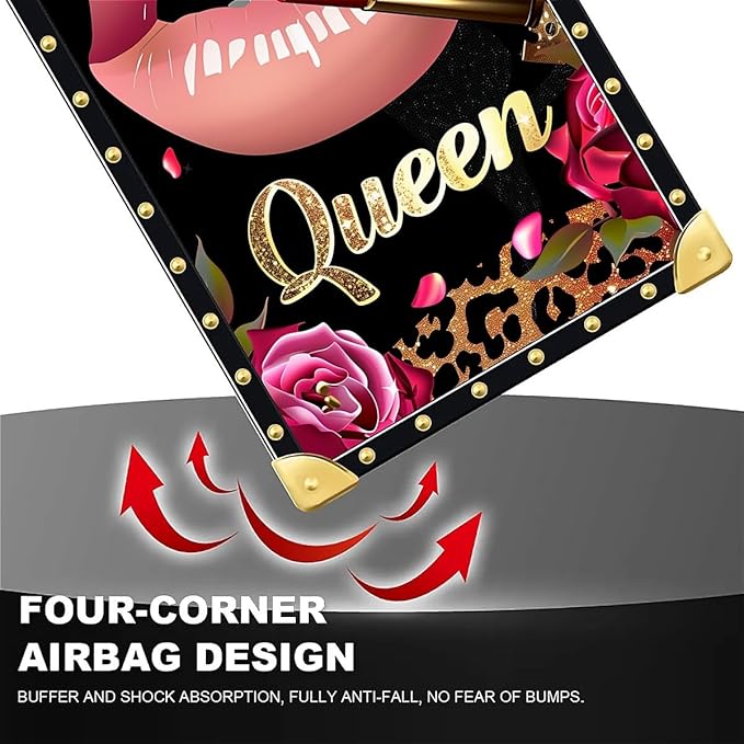 Compatible with iPhone 16 Plus Case, Glitter Red Rose Queen Leopard Lipstick Luxury Golden Decoration for Girl Women Soft TPU Shockproof Protective Hard PC Back