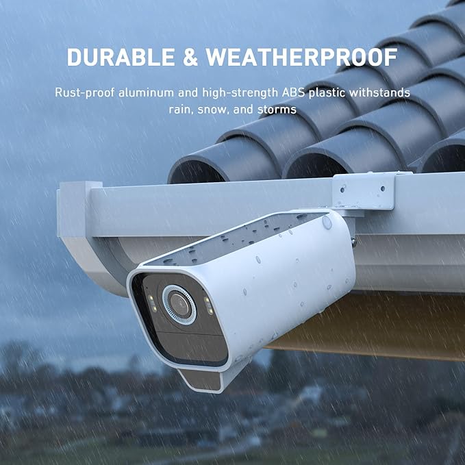 Holicfun Gutter Mount for Ring, Blink, Eufy, and Arlo Outdoor Security Cameras, No-Drill Installation, 360° Adjustable, Weather-Resistant, White