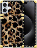 Compatible with iPhone 16 Plus Case, Seamless Gold Chain Leopard Luxury Golden Decoration for Girl Women Soft TPU Shockproof Protective Hard PC Back
