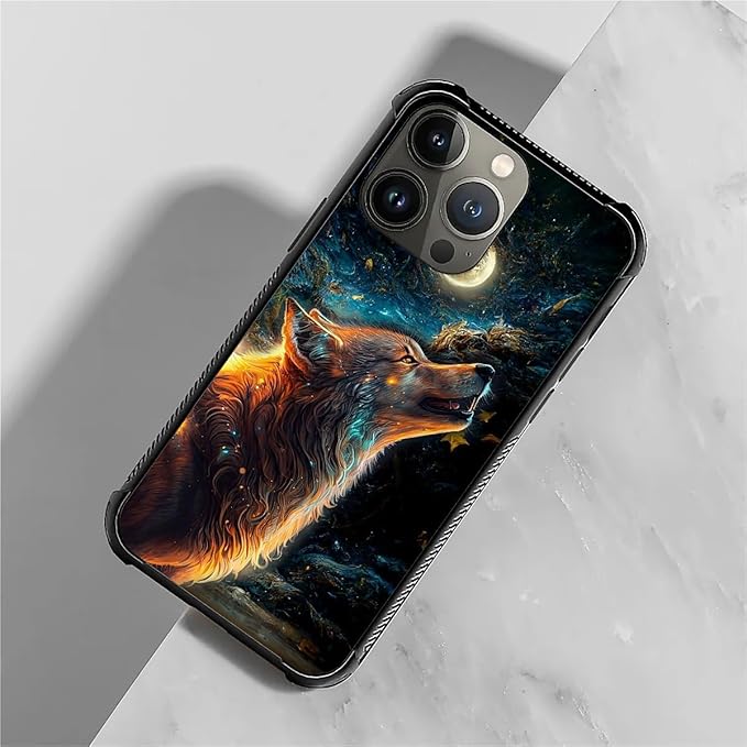 for iPhone 14 Pro Case, Star Cave Hungry Wolf Pattern Graphic Design Girl Boy Soft Silicone Hard Acrylic Shock Protection for iPhone 14 Pro